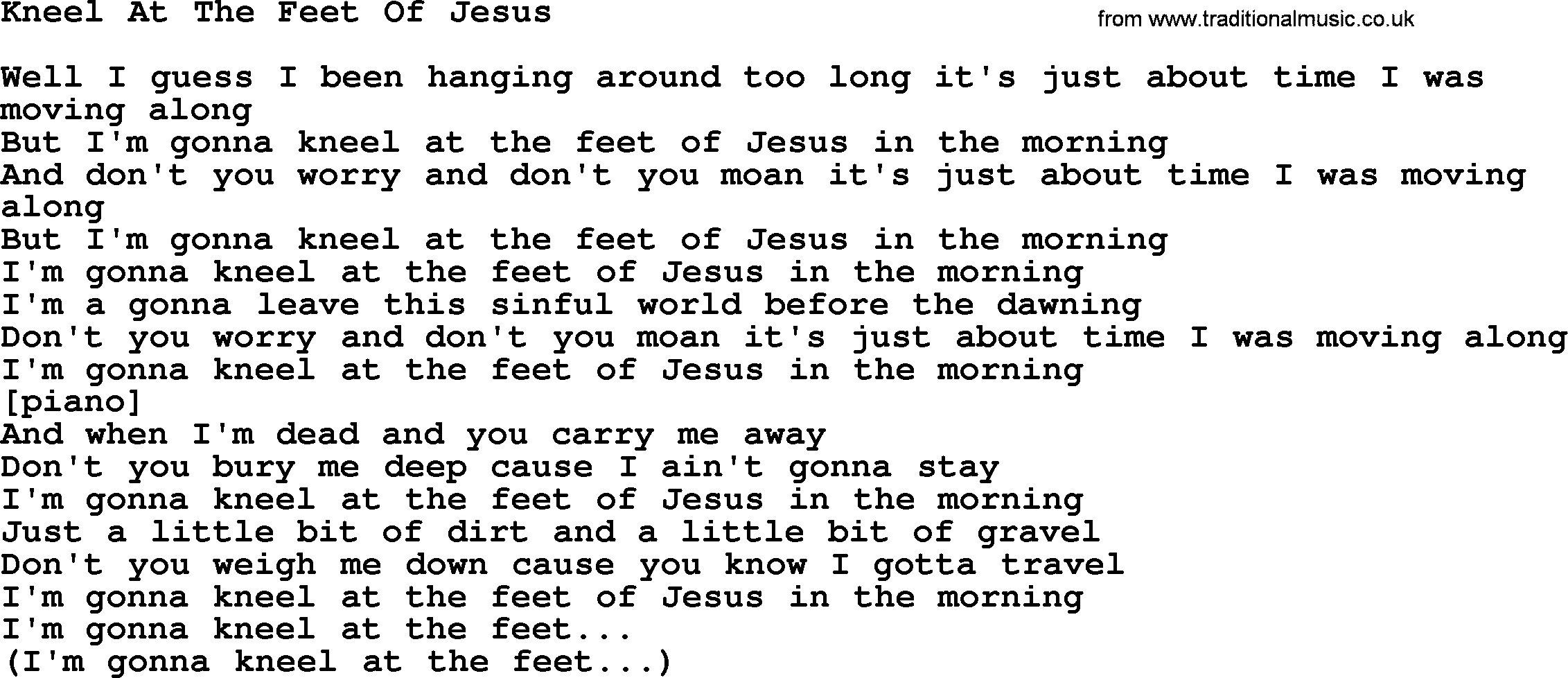 Willie Nelson song: Kneel At The Feet Of Jesus lyrics