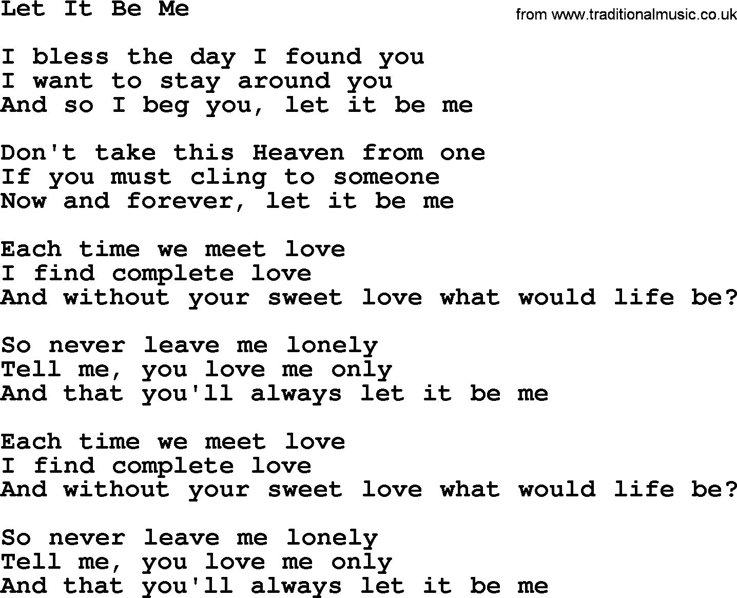 Willie Nelson song: Let It Be Me lyrics