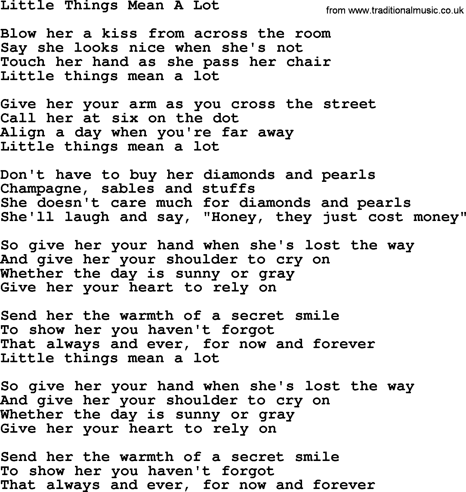 Willie Nelson song: Little Things Mean A Lot lyrics