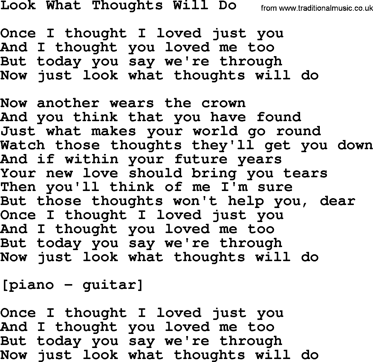 Willie Nelson song: Look What Thoughts Will Do lyrics