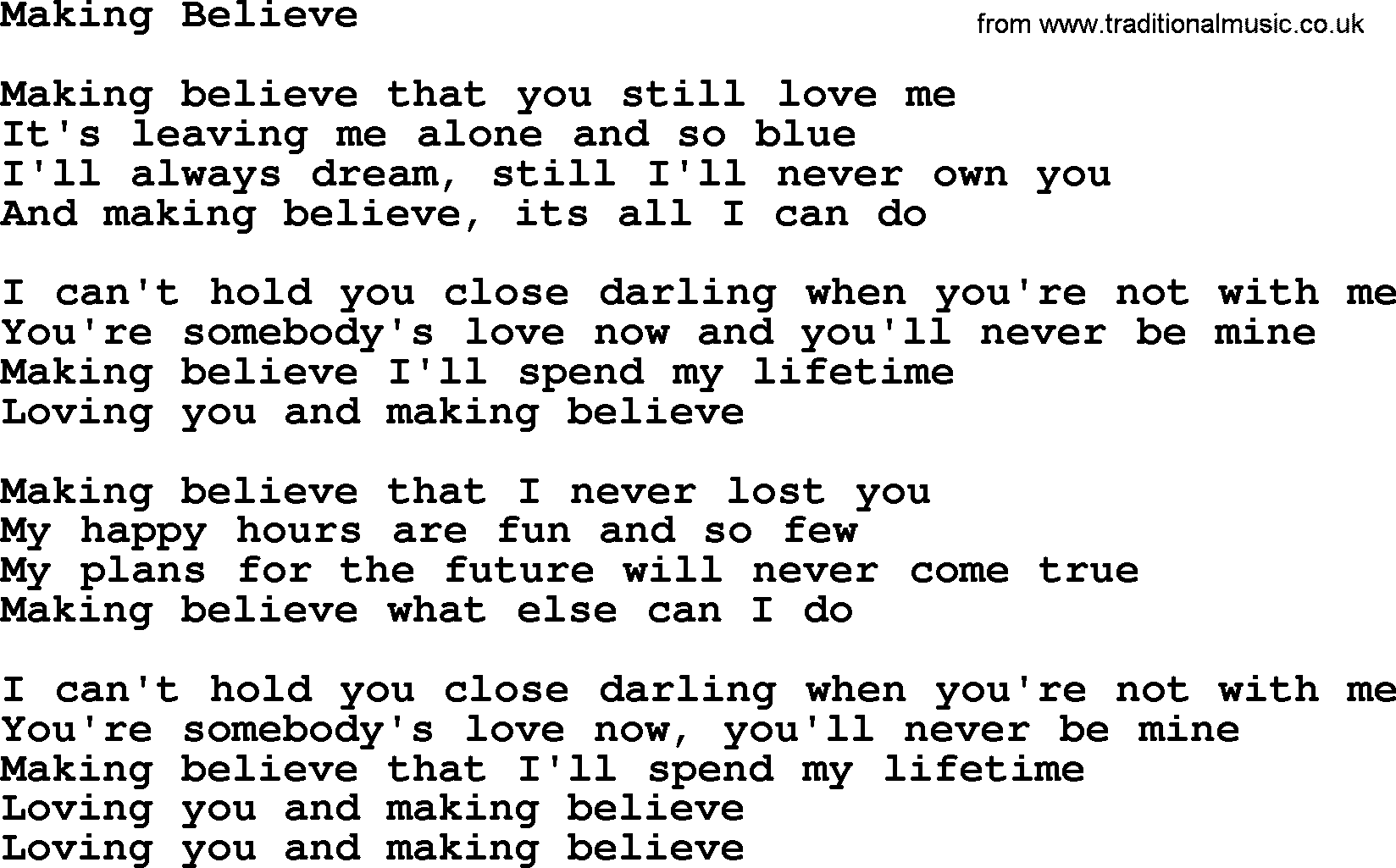 Willie Nelson song: Making Believe lyrics