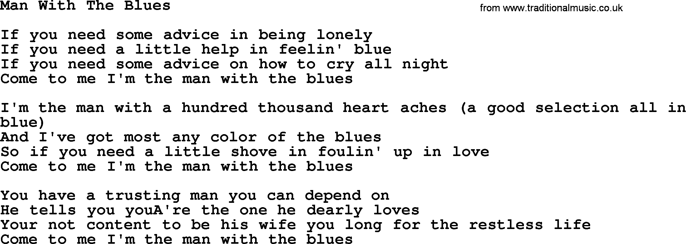 Willie Nelson song: Man With The Blues lyrics