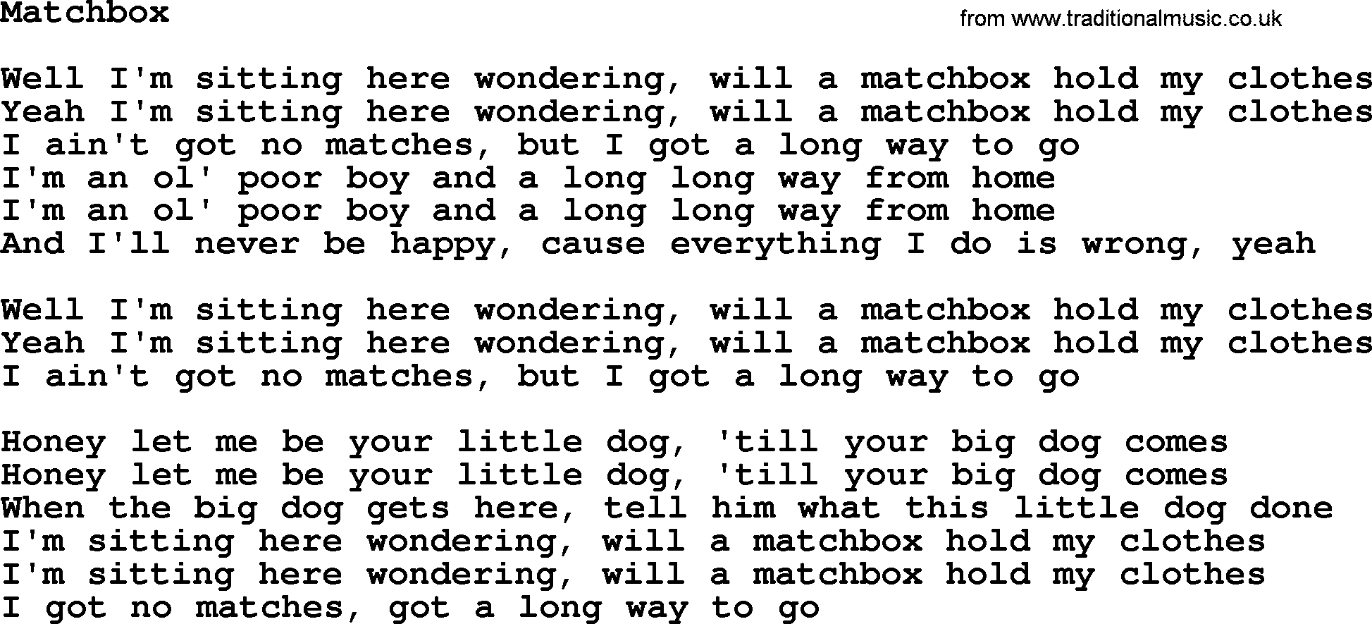 Willie Nelson song: Matchbox lyrics