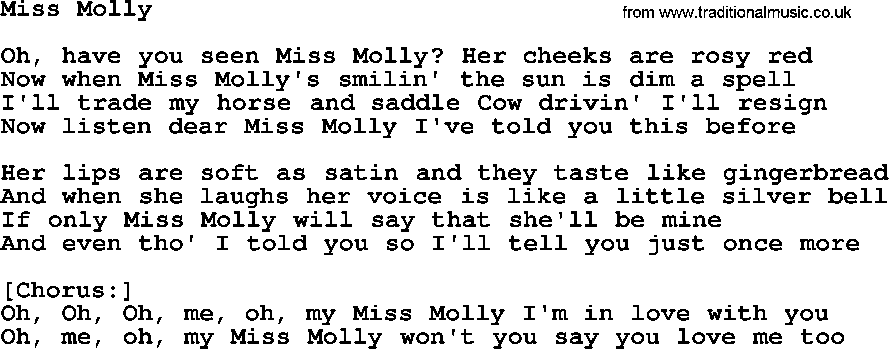 Willie Nelson song: Miss Molly lyrics