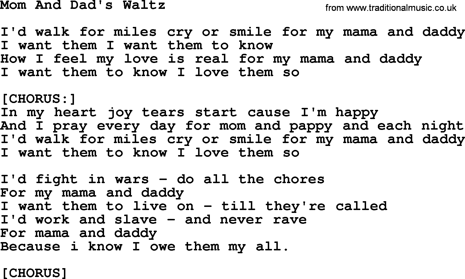 Willie Nelson song: Mom And Dad's Waltz lyrics