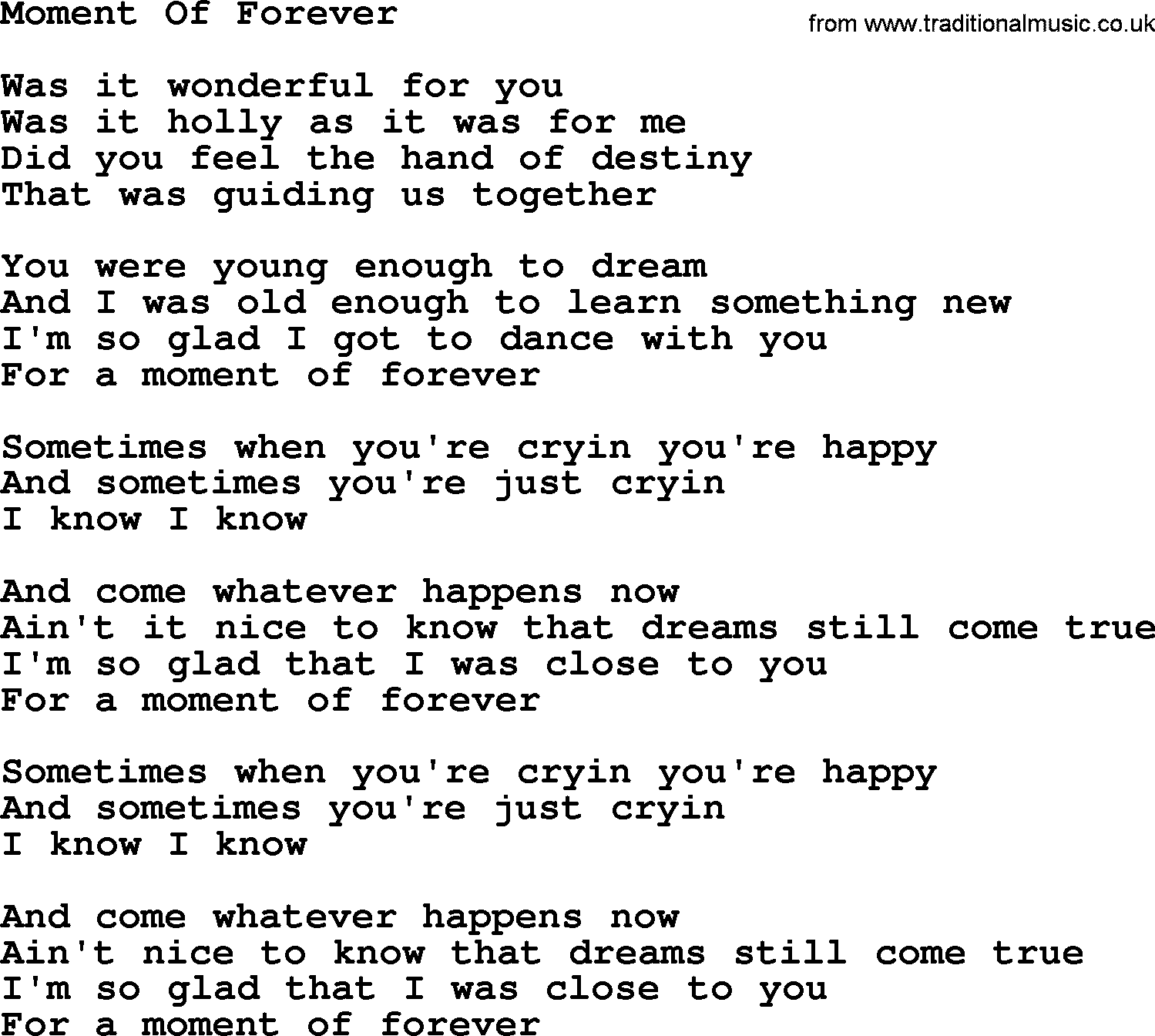 Willie Nelson song: Moment Of Forever lyrics