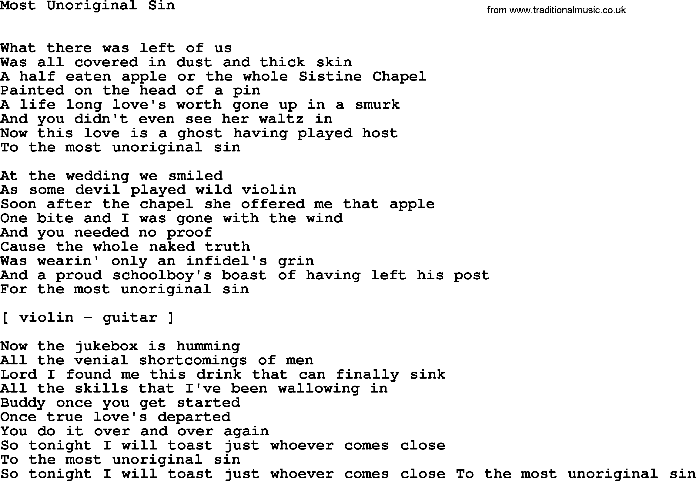 Willie Nelson song: Most Unoriginal Sin lyrics