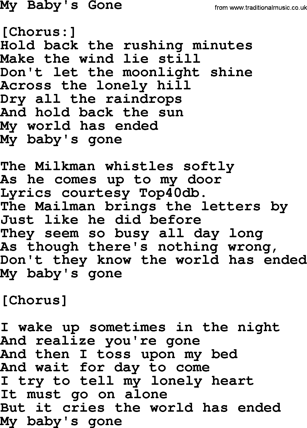 Willie Nelson song: My Baby's Gone lyrics