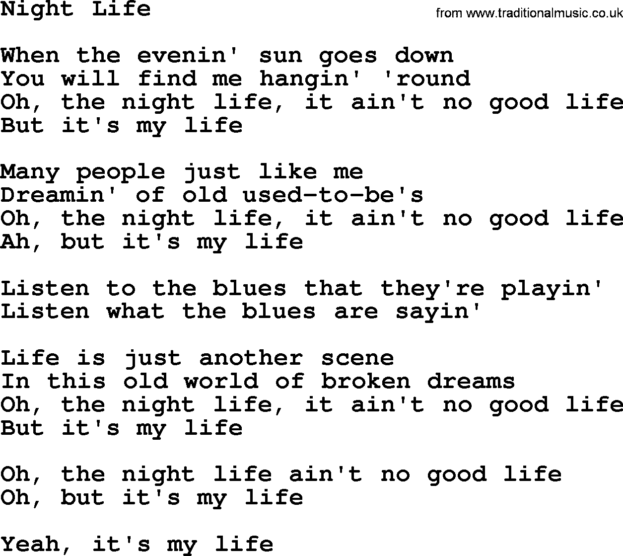 Willie Nelson song: Night Life lyrics