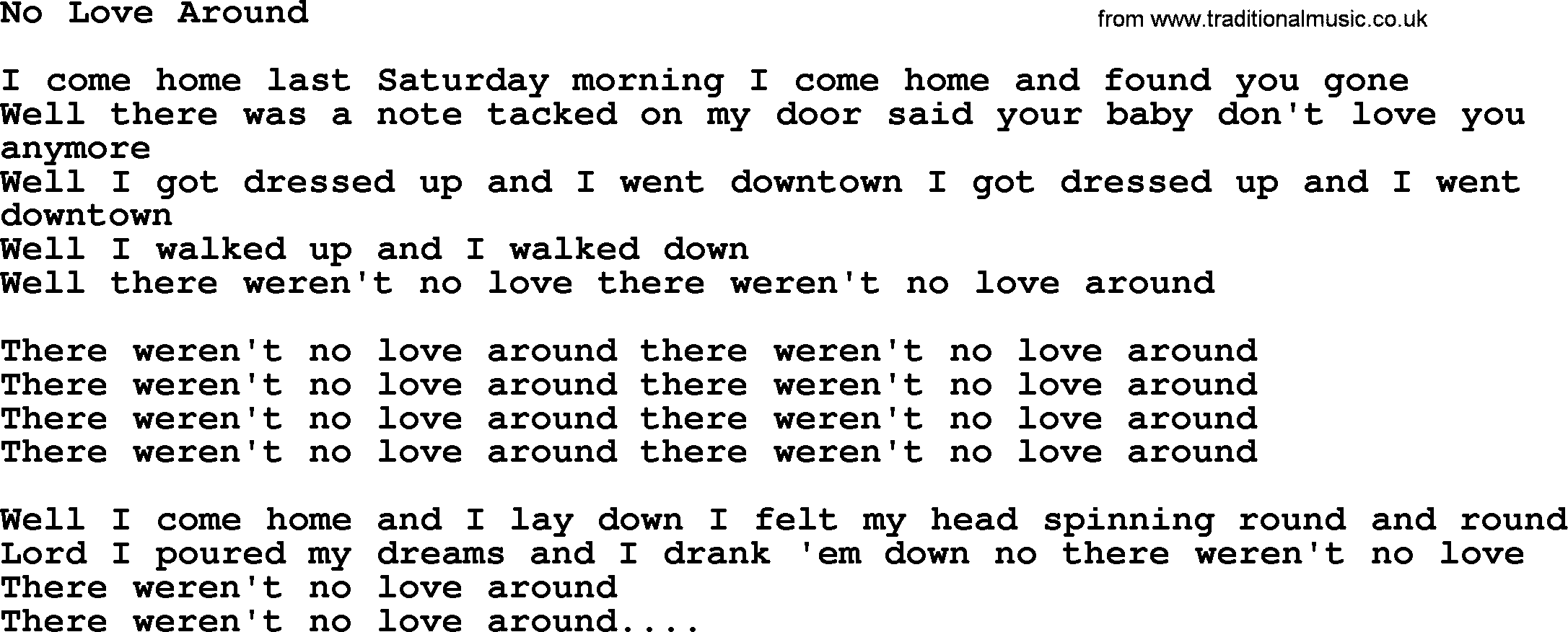Willie Nelson song: No Love Around lyrics