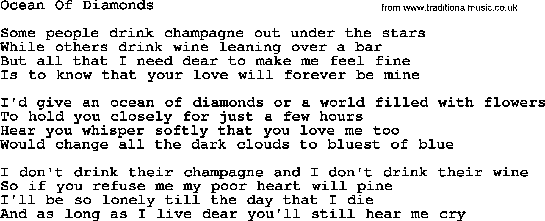 Willie Nelson song: Ocean Of Diamonds lyrics