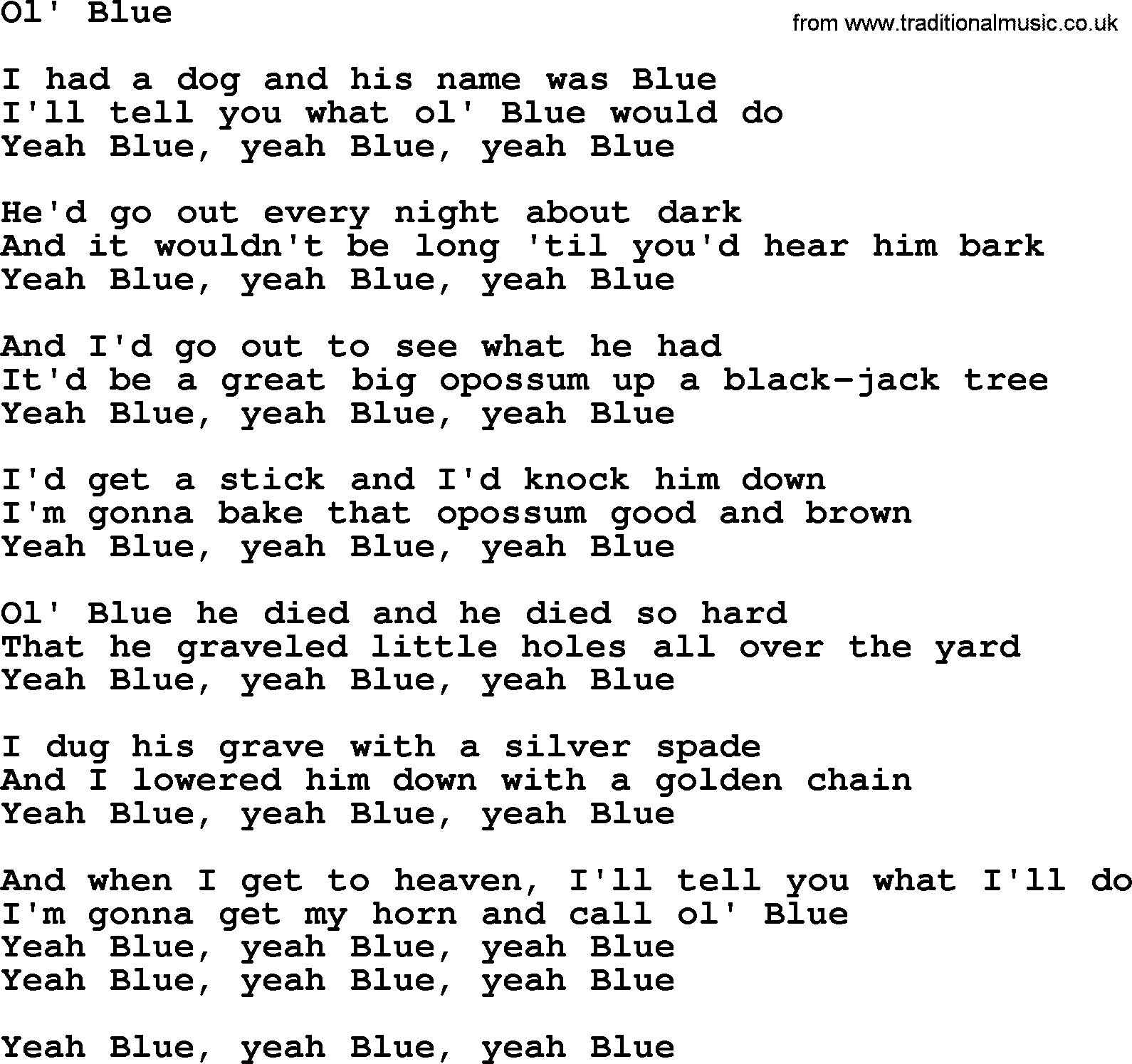 Willie Nelson song: Ol' Blue lyrics