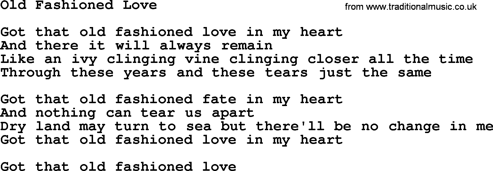 Willie Nelson song: Old Fashioned Love lyrics