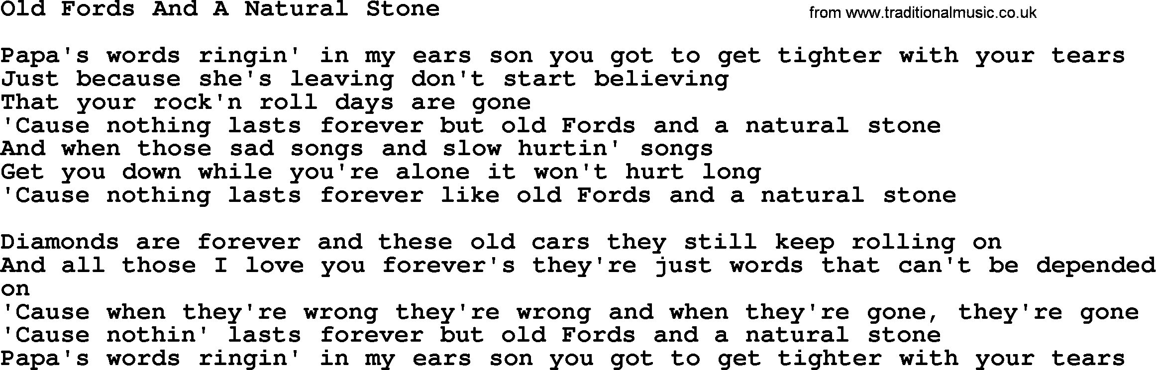 Willie Nelson song: Old Fords And A Natural Stone lyrics