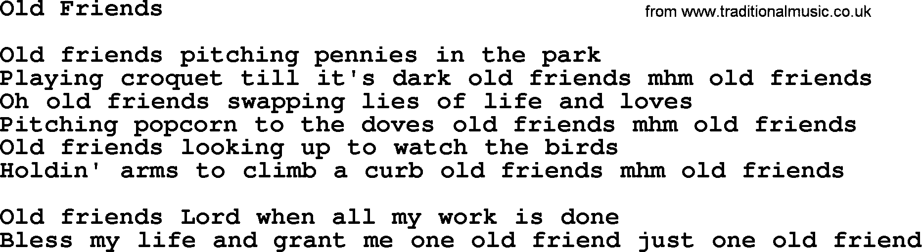 Willie Nelson song: Old Friends lyrics