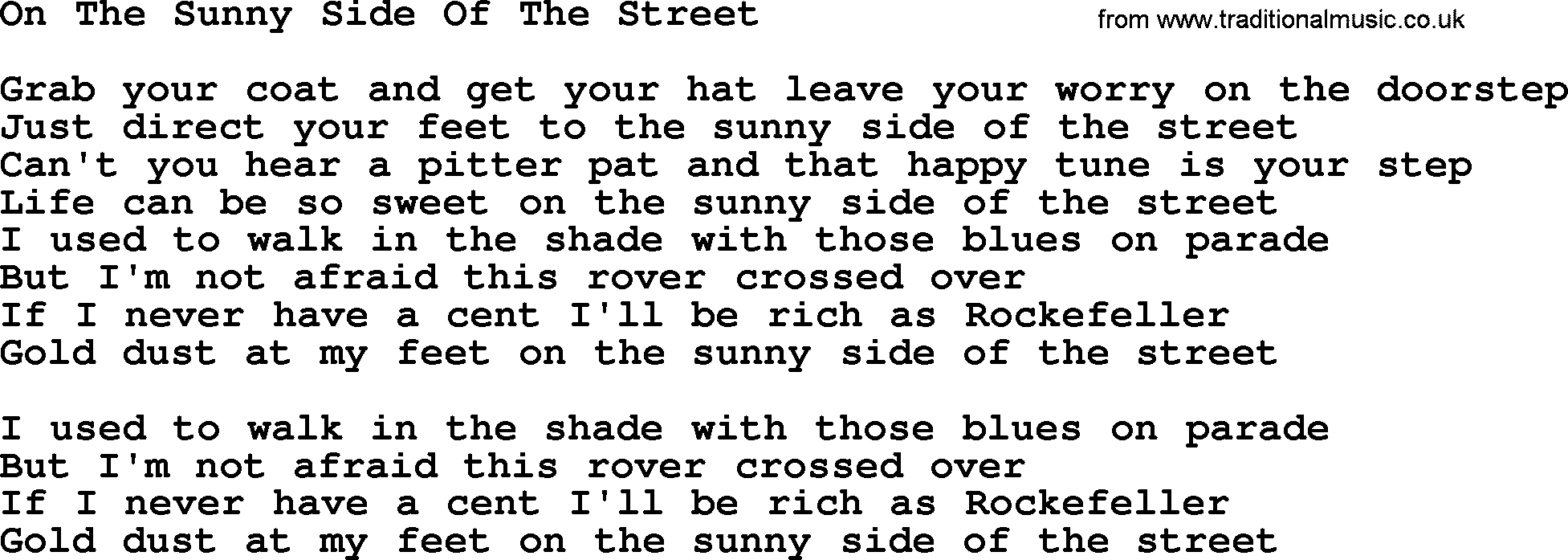 Willie Nelson song: On The Sunny Side Of The Street lyrics
