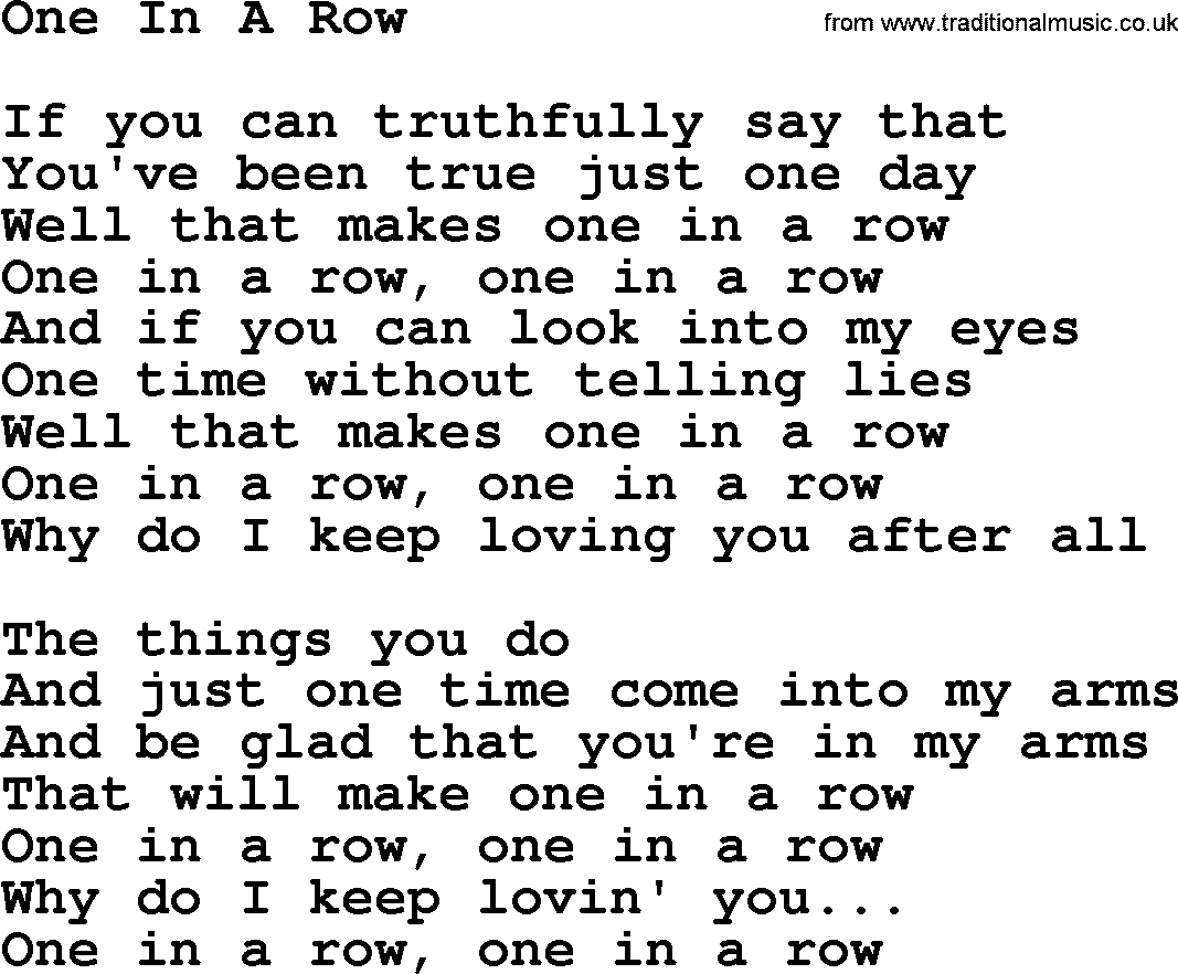 Willie Nelson song: One In A Row lyrics