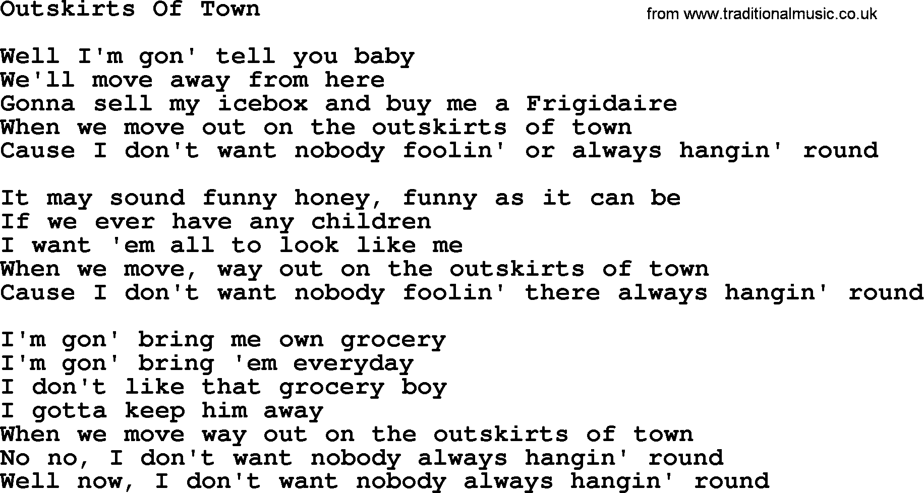 Willie Nelson song: Outskirts Of Town lyrics