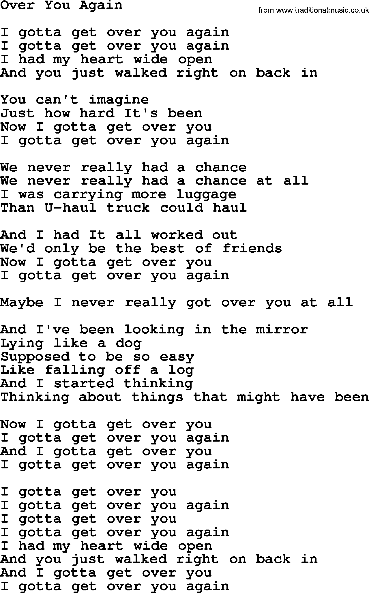 Willie Nelson song: Over You Again lyrics