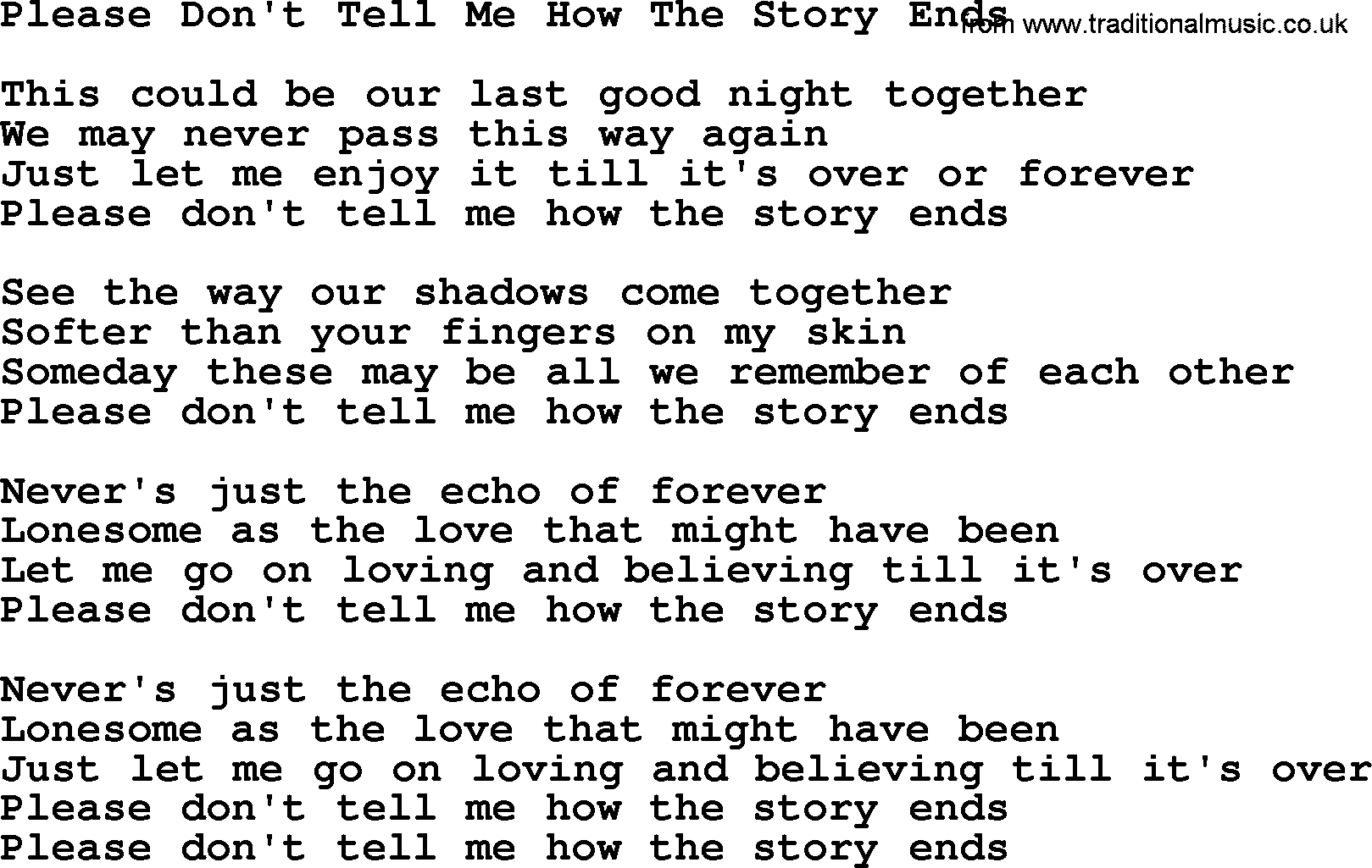 Willie Nelson song: Please Don't Tell Me How The Story Ends lyrics