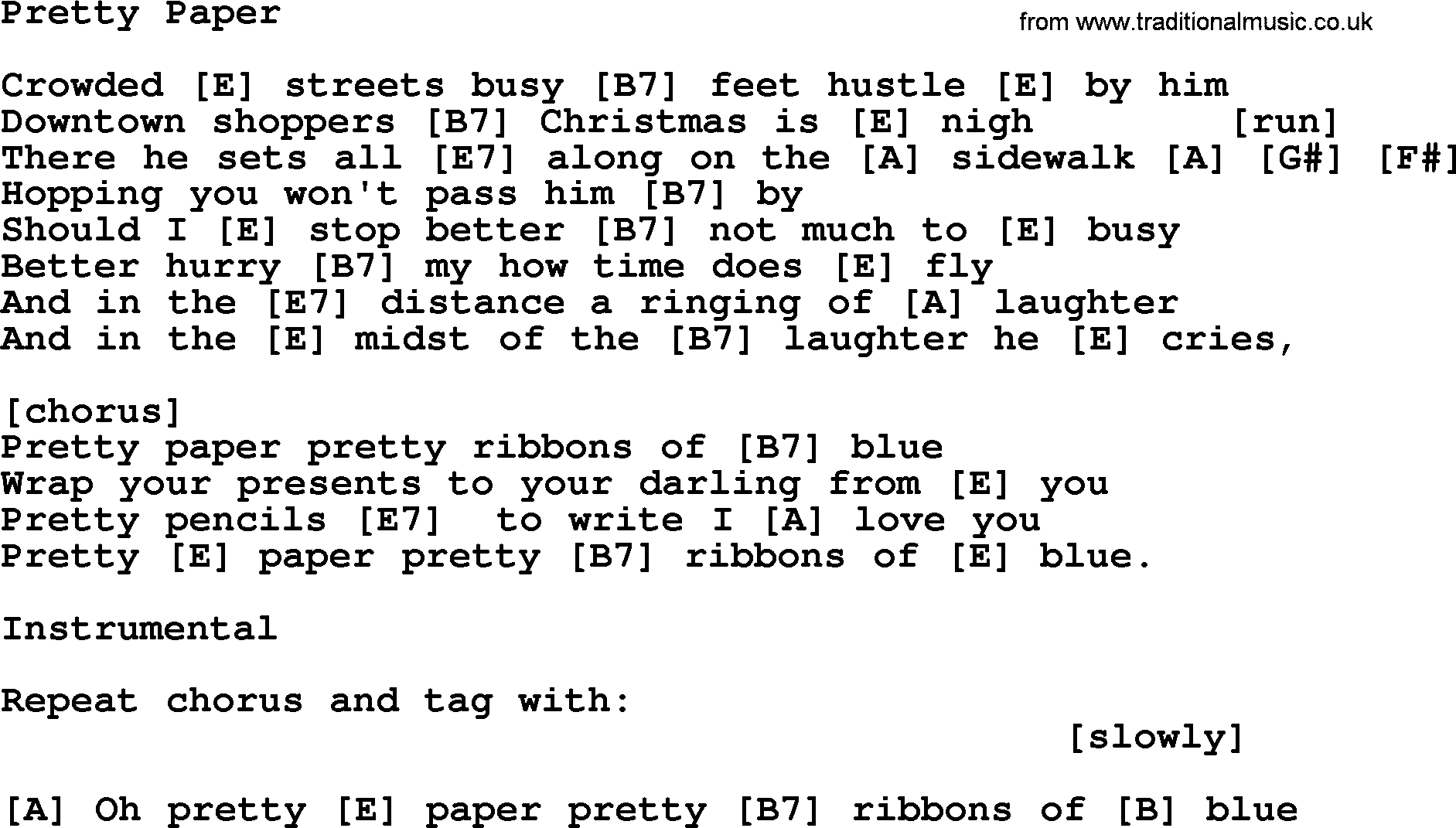 Willie Nelson song: Pretty Paper, lyrics and chords