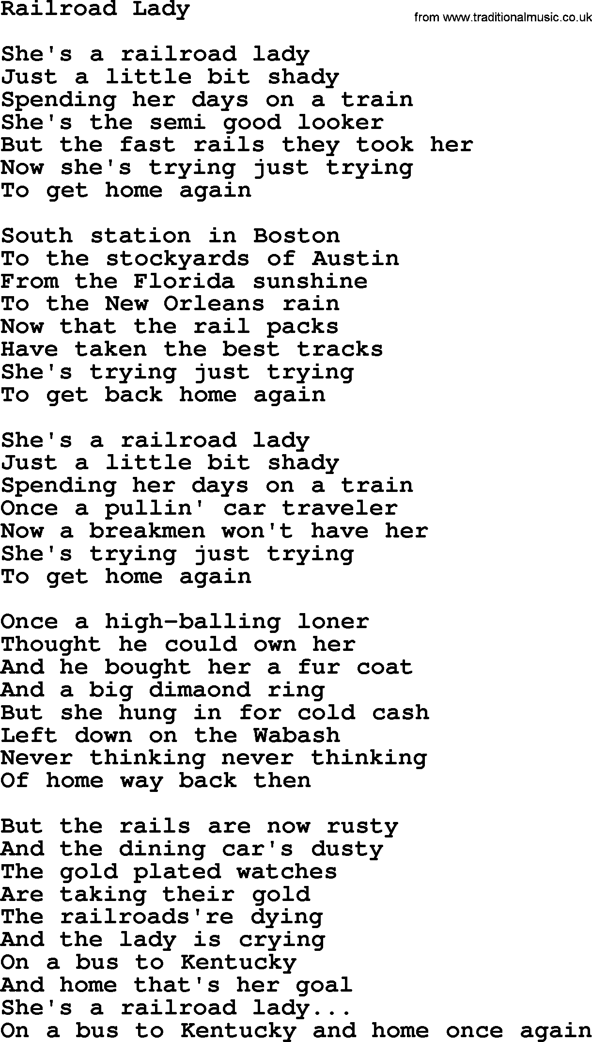 Willie Nelson song: Railroad Lady lyrics