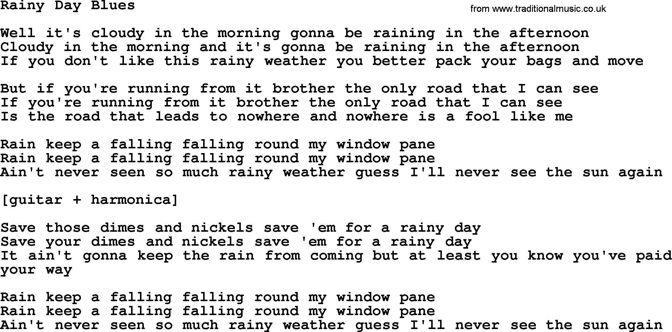 Willie Nelson song: Rainy Day Blues lyrics