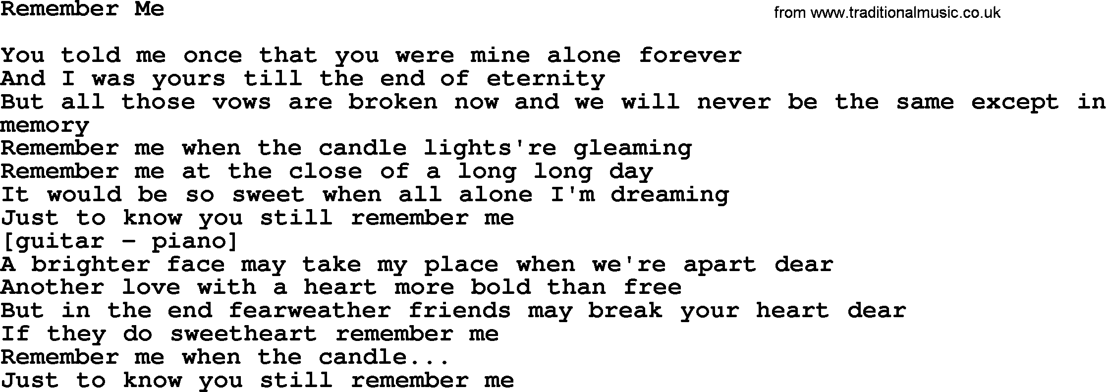 Willie Nelson song: Remember Me lyrics