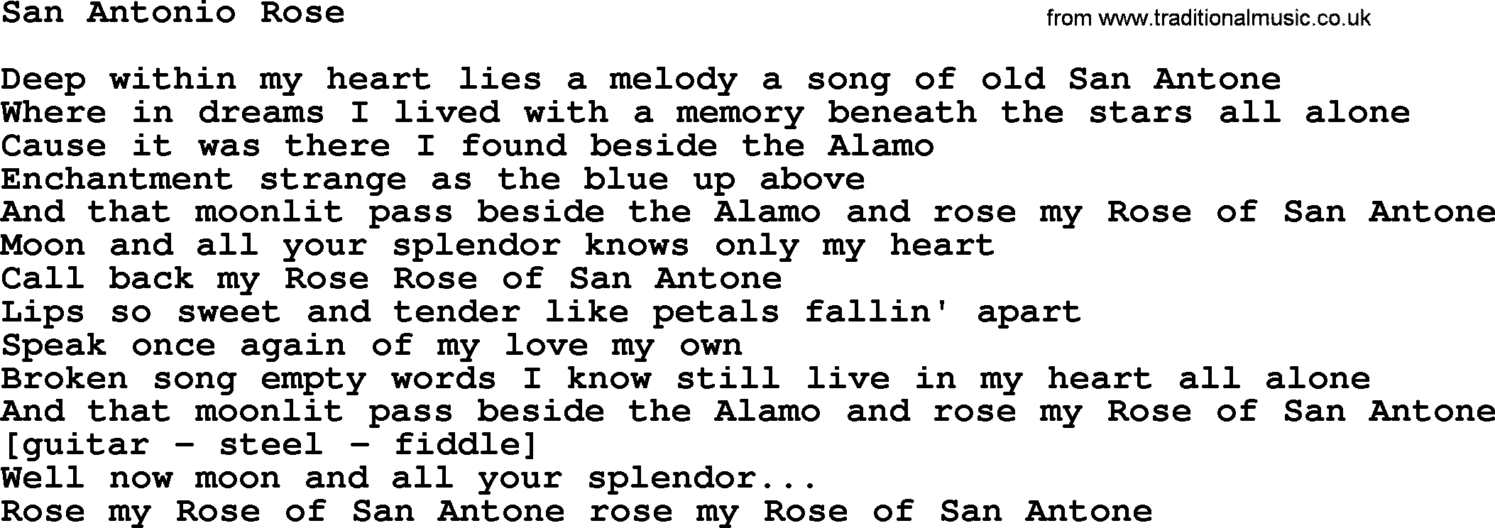 Willie Nelson song: San Antonio Rose lyrics
