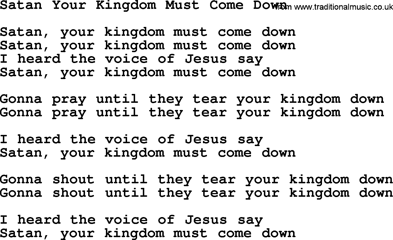 Willie Nelson song: Satan Your Kingdom Must Come Down lyrics