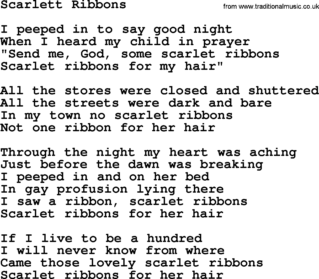 Willie Nelson song: Scarlett Ribbons lyrics