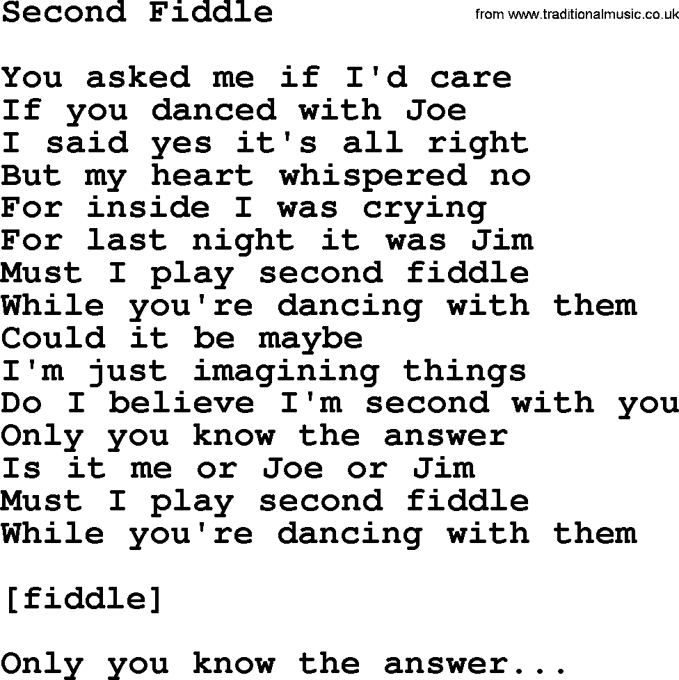 Willie Nelson song: Second Fiddle lyrics