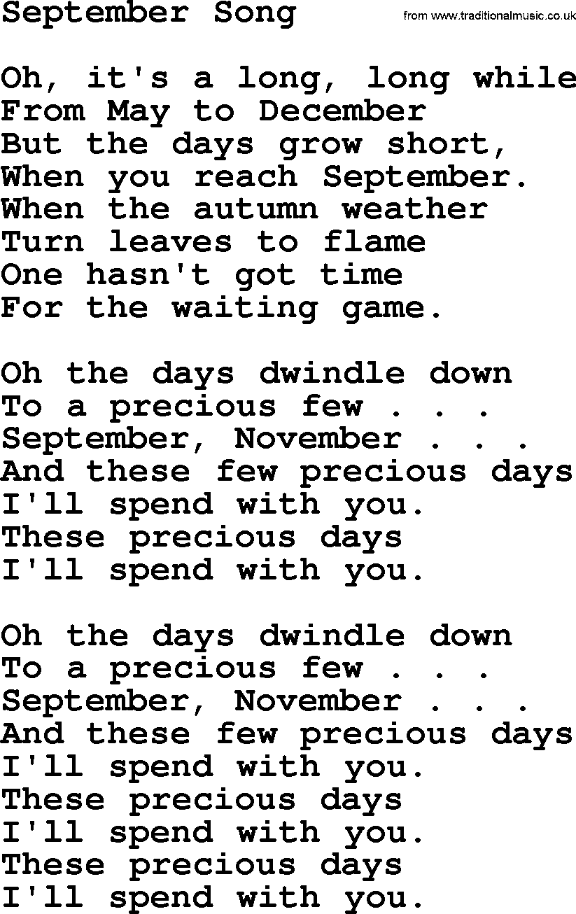 Willie Nelson song: September Song lyrics