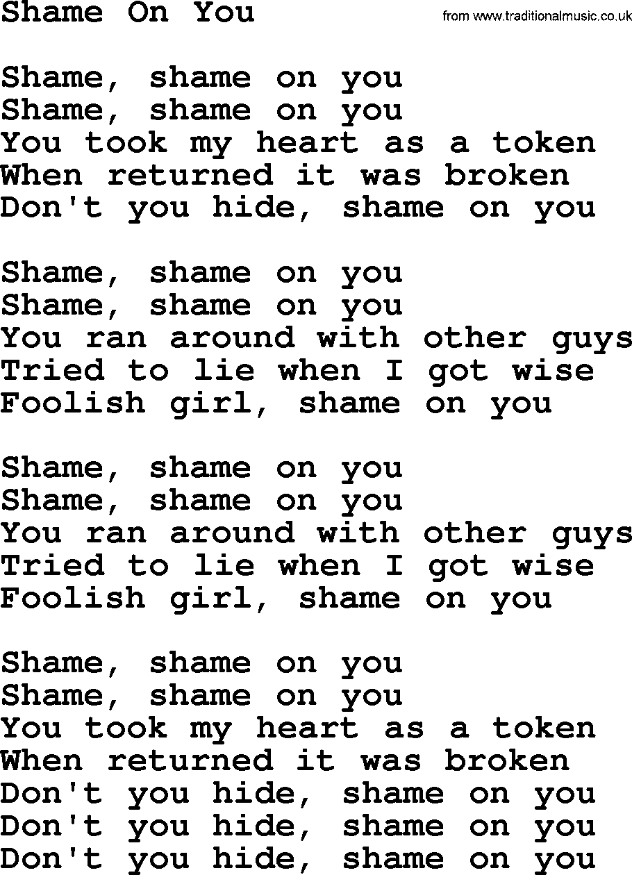 Willie Nelson song: Shame On You lyrics