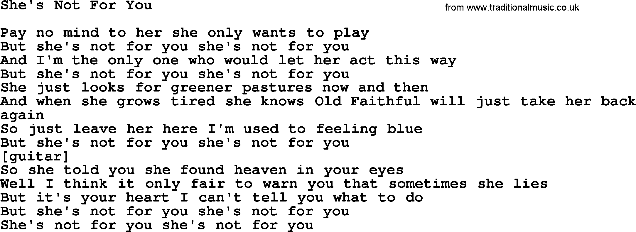 Willie Nelson song: She's Not For You lyrics