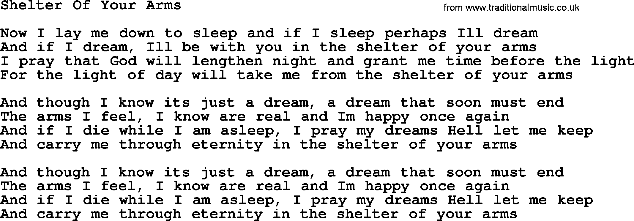 Willie Nelson song: Shelter Of Your Arms lyrics