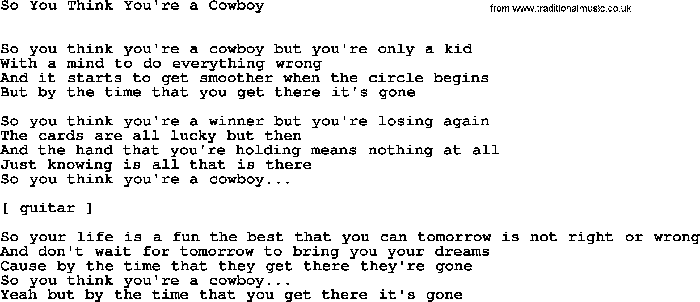 Willie Nelson song: So You Think You're a Cowboy lyrics