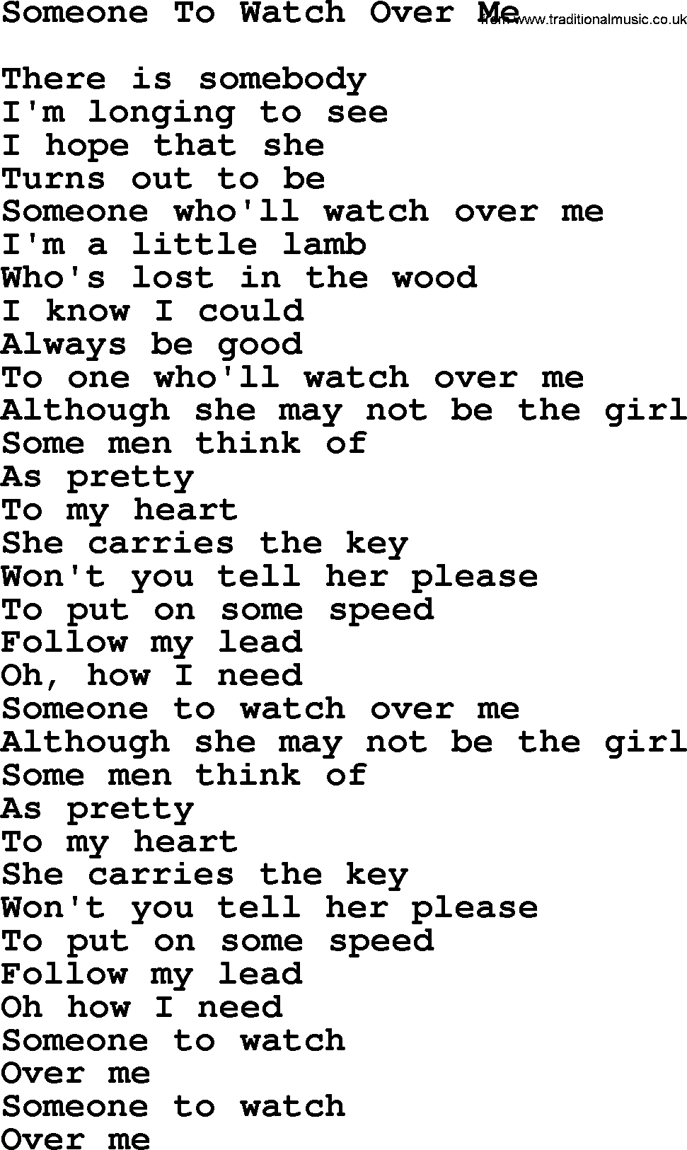 Willie Nelson song: Someone To Watch Over Me lyrics