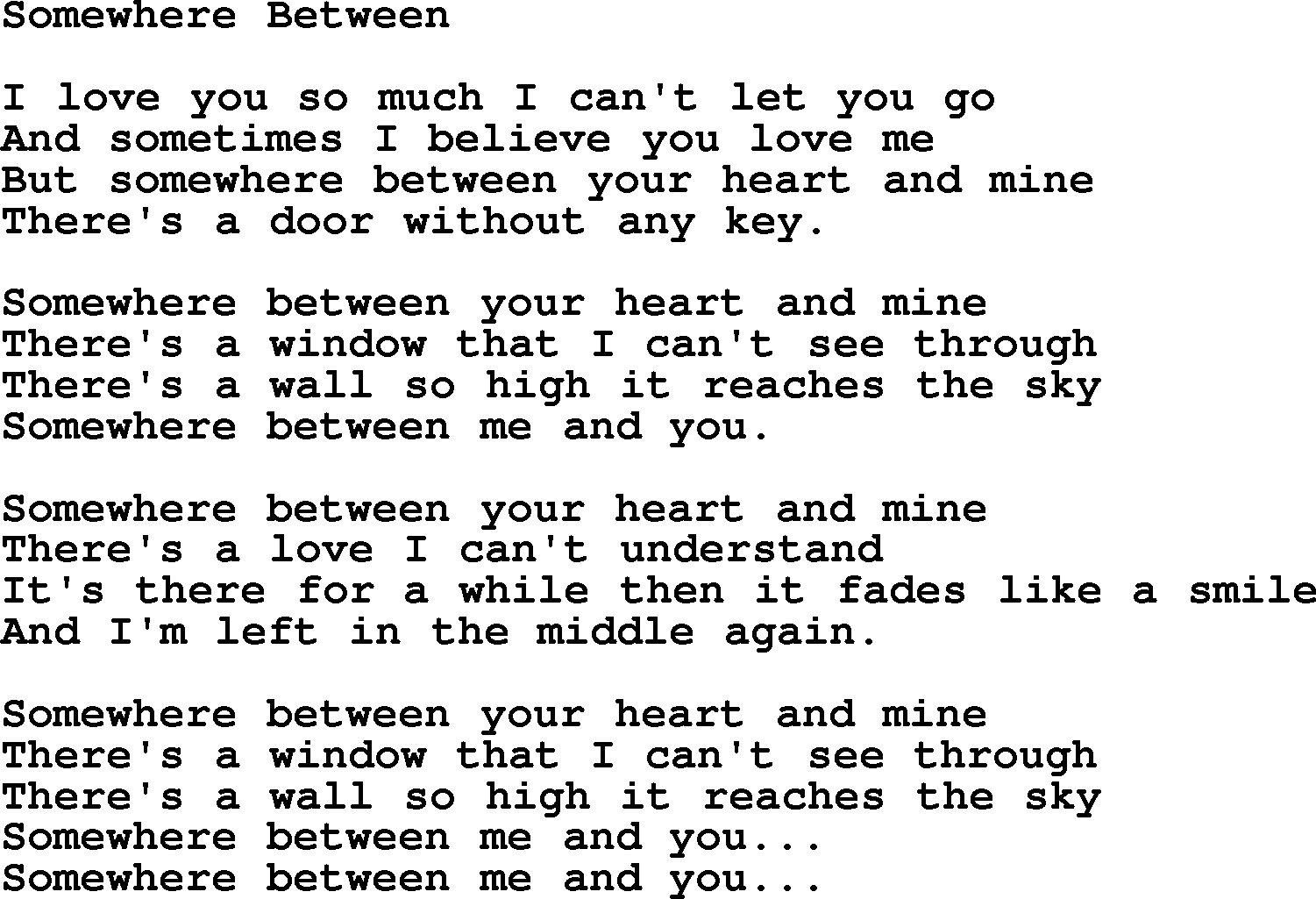 Willie Nelson song: Somewhere Between lyrics
