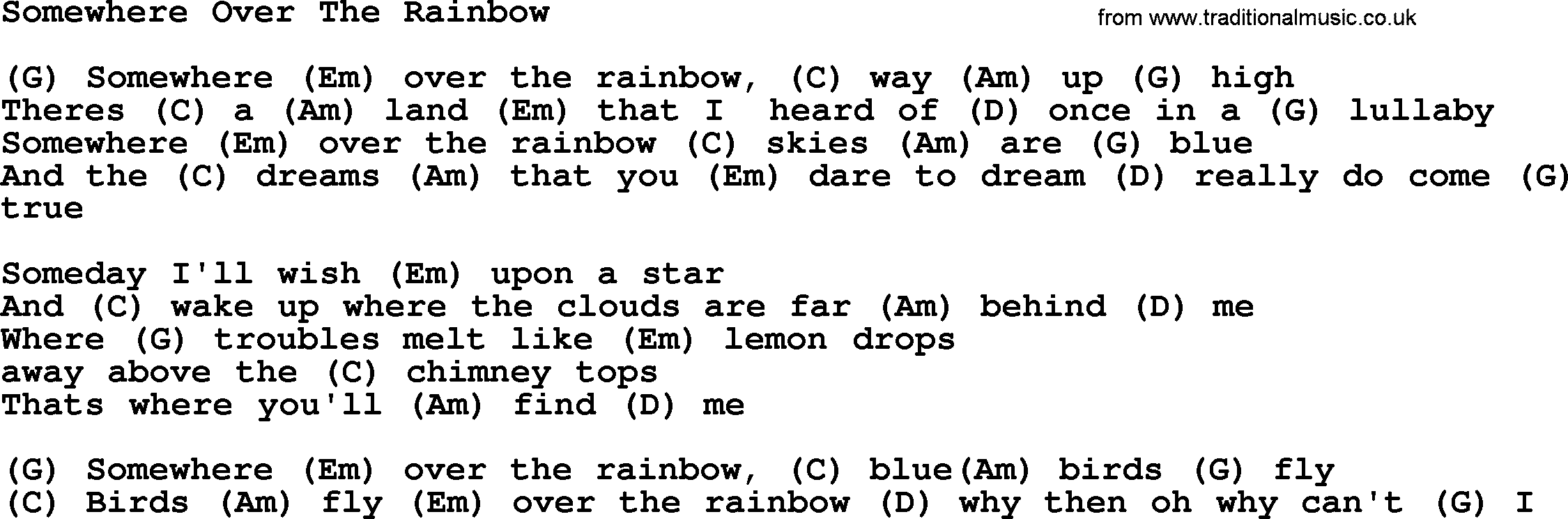 Willie Nelson song: Somewhere Over The Rainbow, lyrics and chords