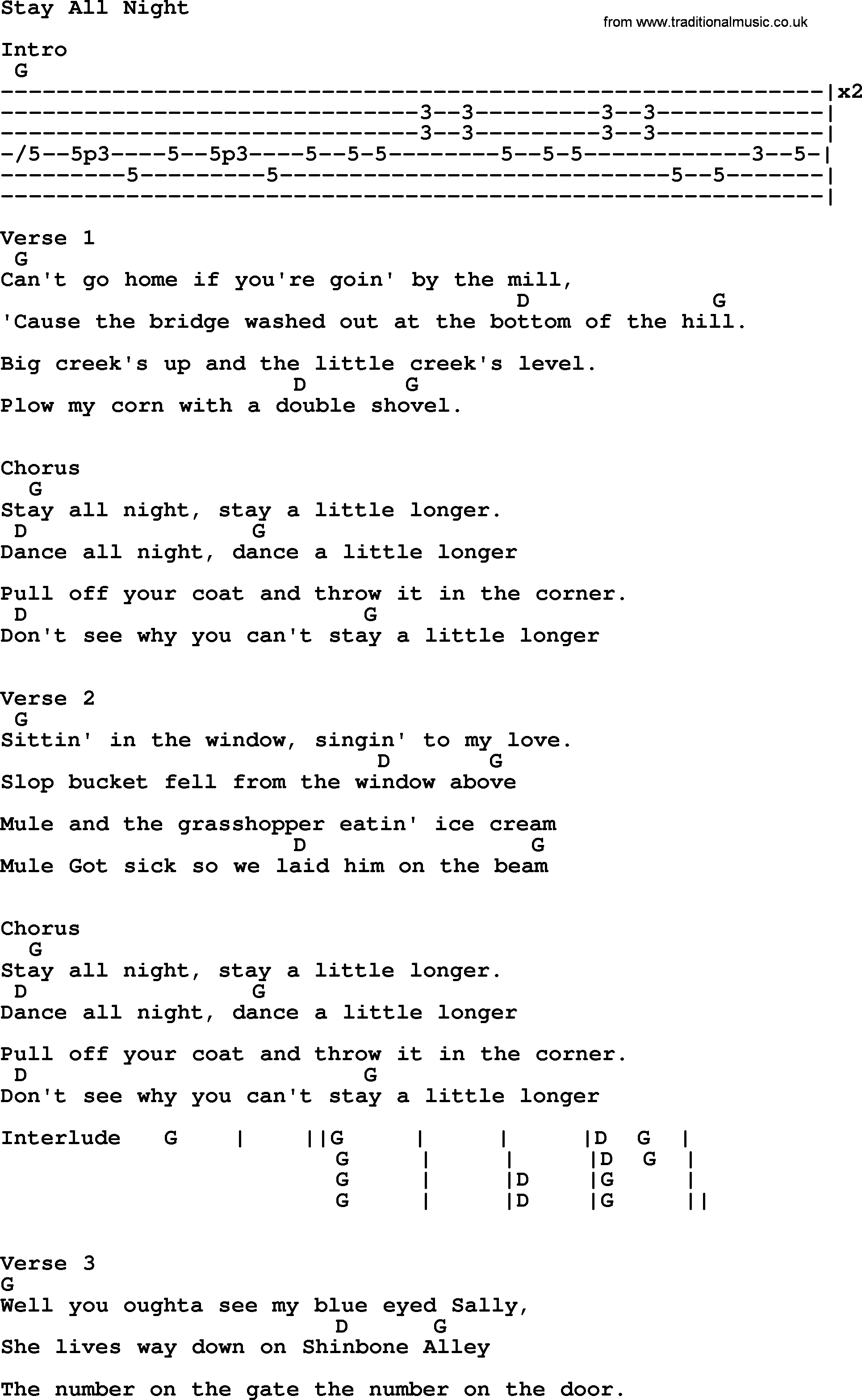 Willie Nelson song: Stay All Night, lyrics and chords