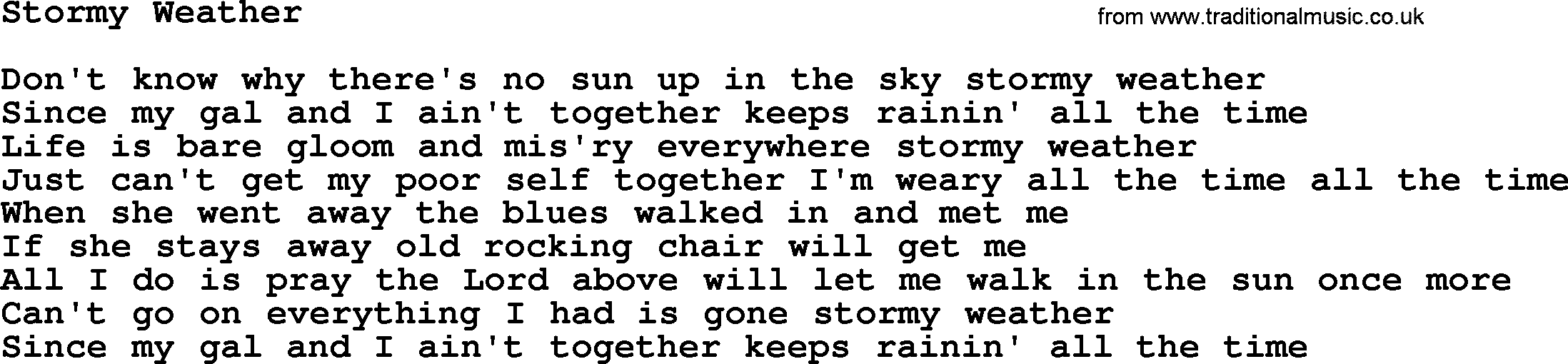 Willie Nelson song: Stormy Weather lyrics