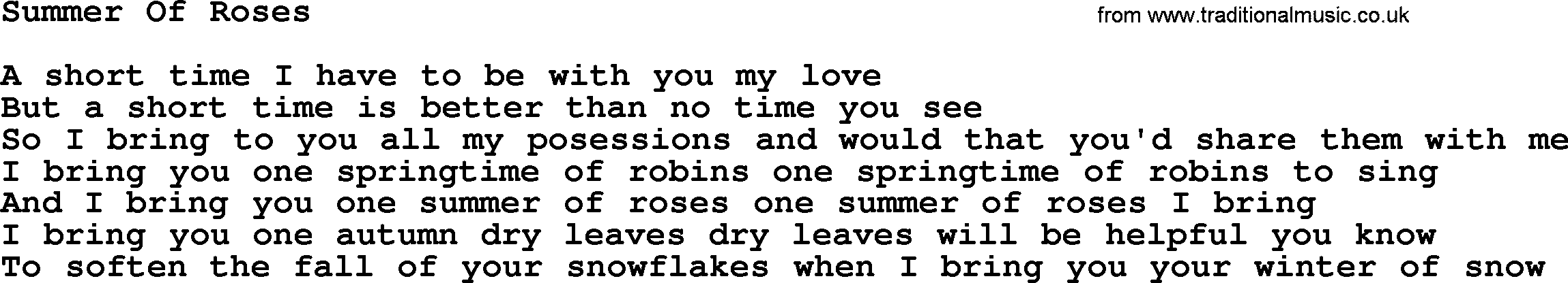 Willie Nelson song: Summer Of Roses lyrics