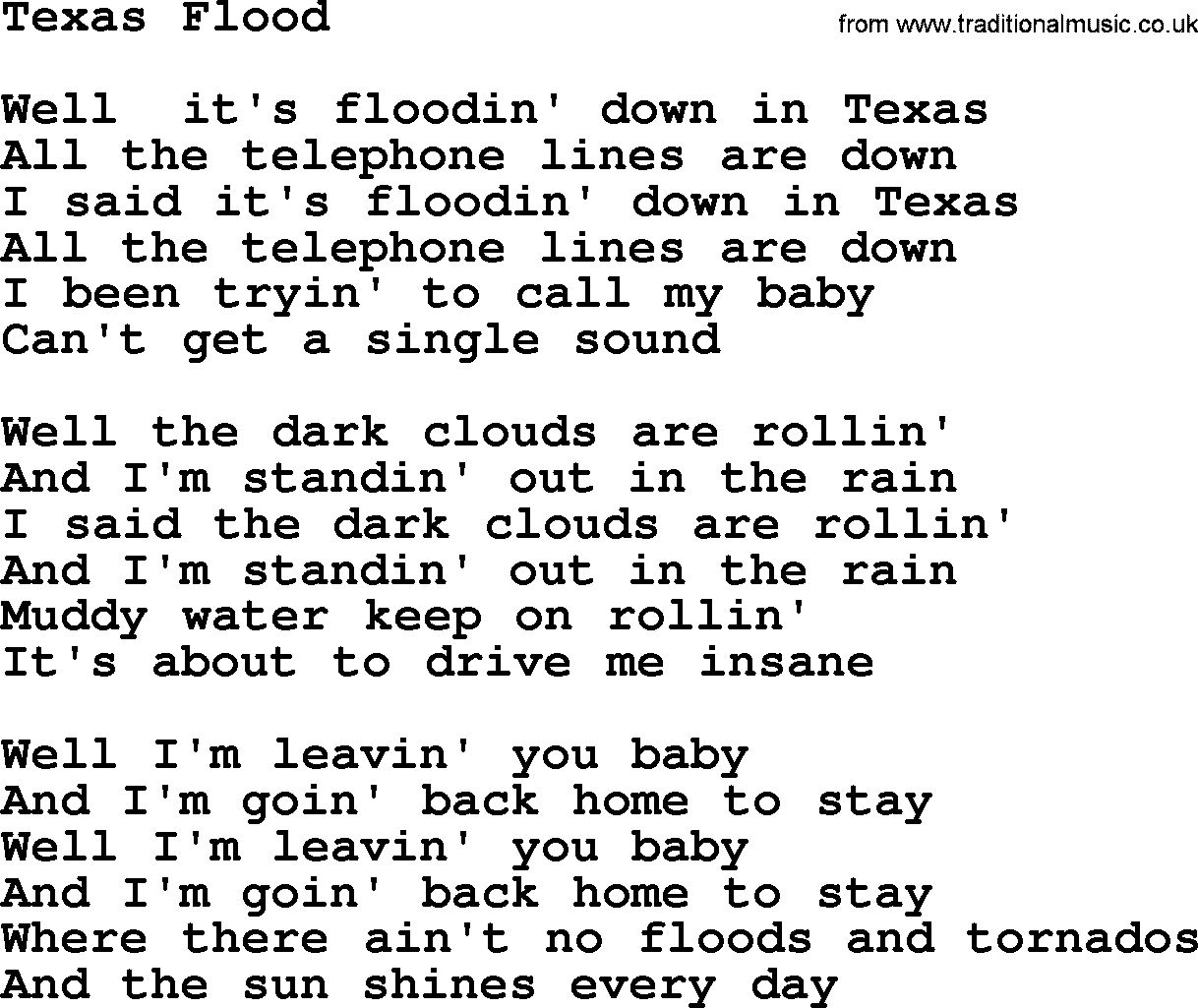 Willie Nelson song: Texas Flood lyrics
