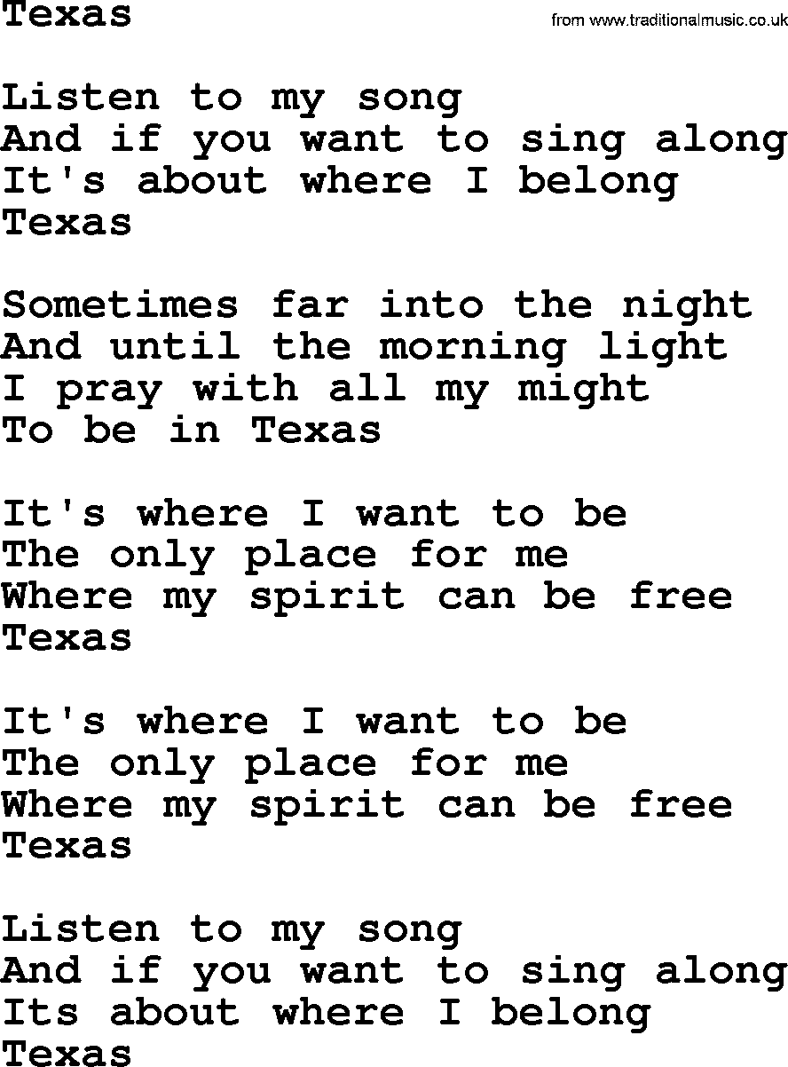Willie Nelson song: Texas lyrics