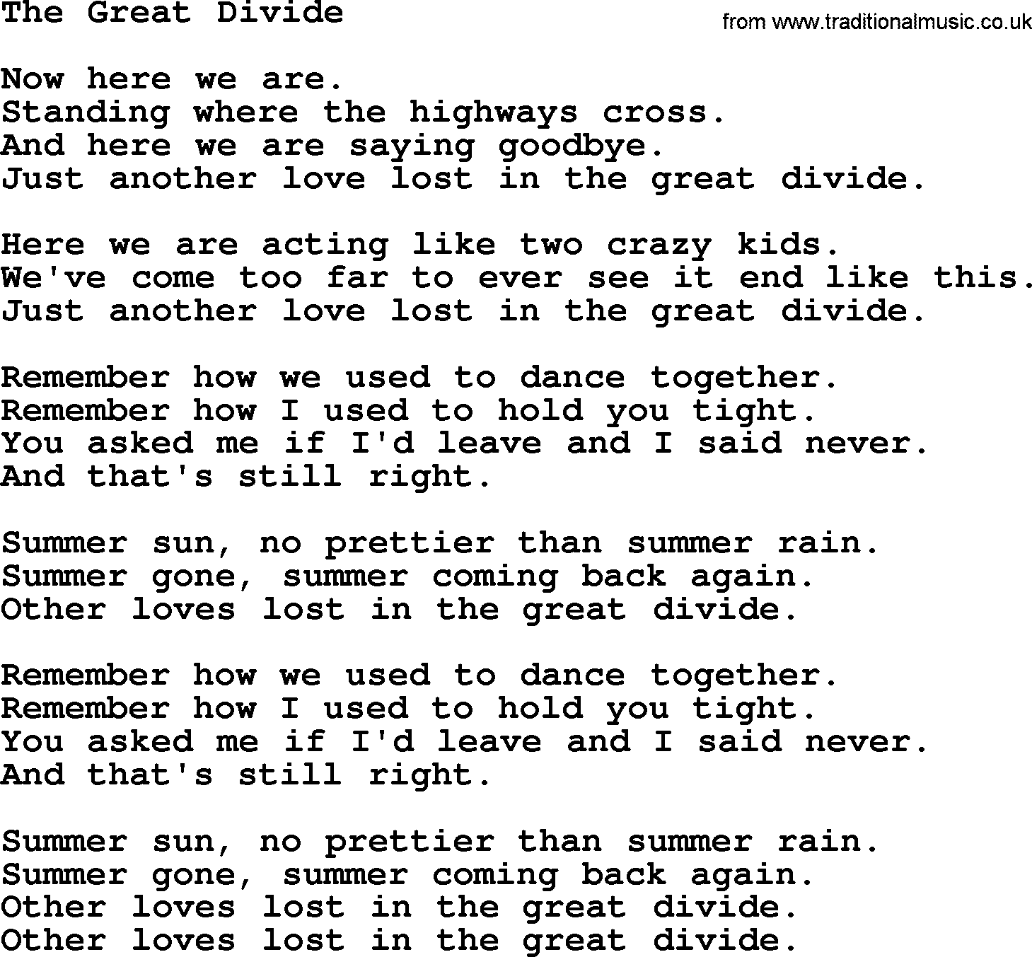 Willie Nelson song: The Great Divide lyrics
