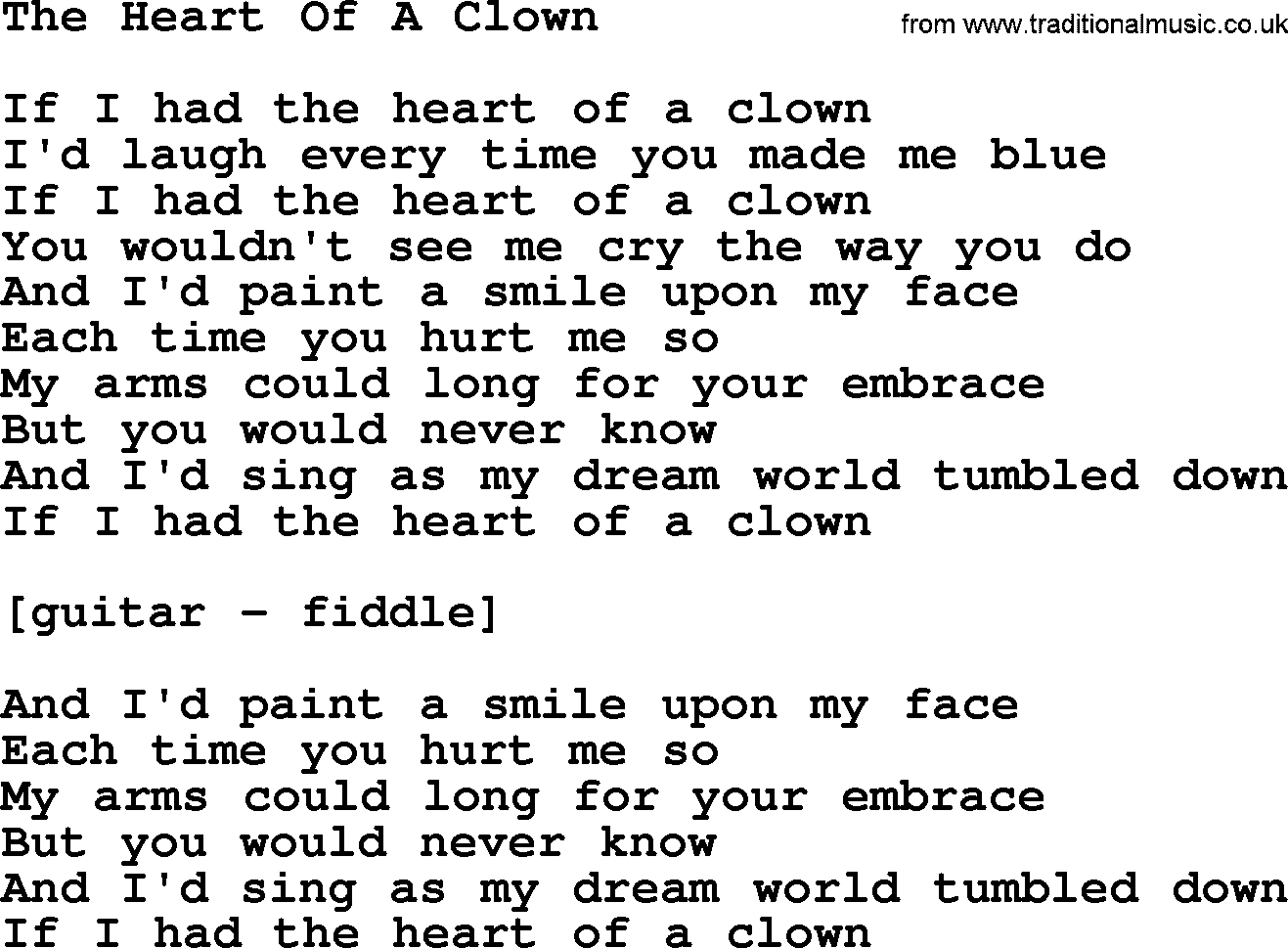 Willie Nelson song: The Heart Of A Clown lyrics