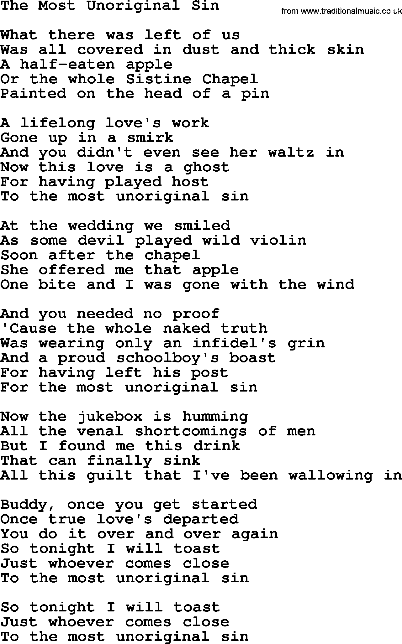 Willie Nelson song: The Most Unoriginal Sin lyrics
