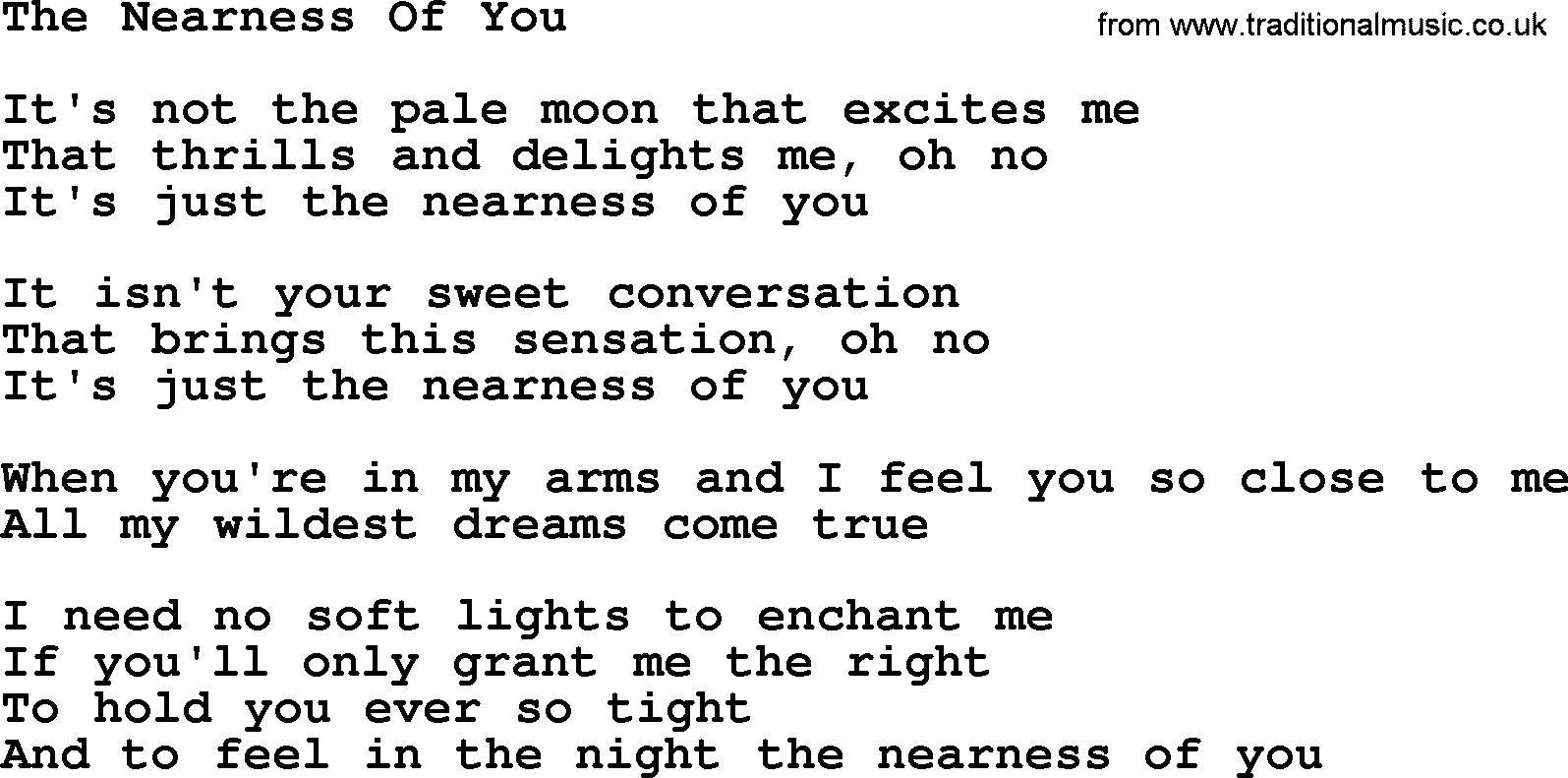 Willie Nelson song: The Nearness Of You lyrics