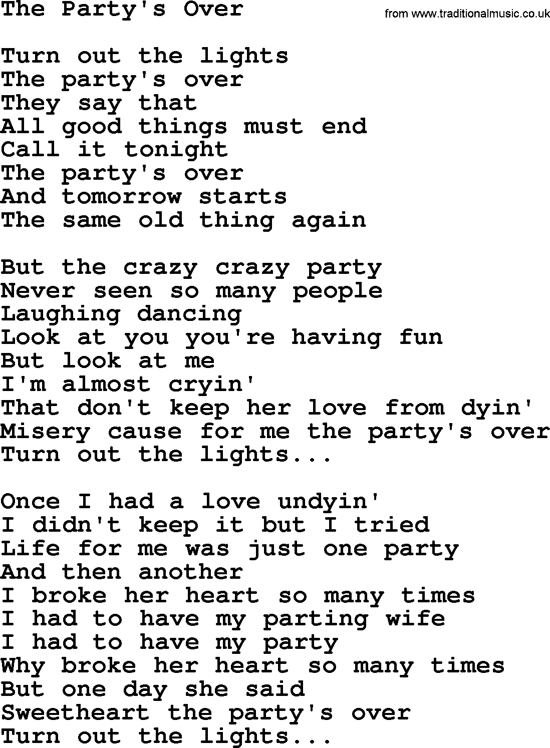 Willie Nelson song: The Party's Over lyrics